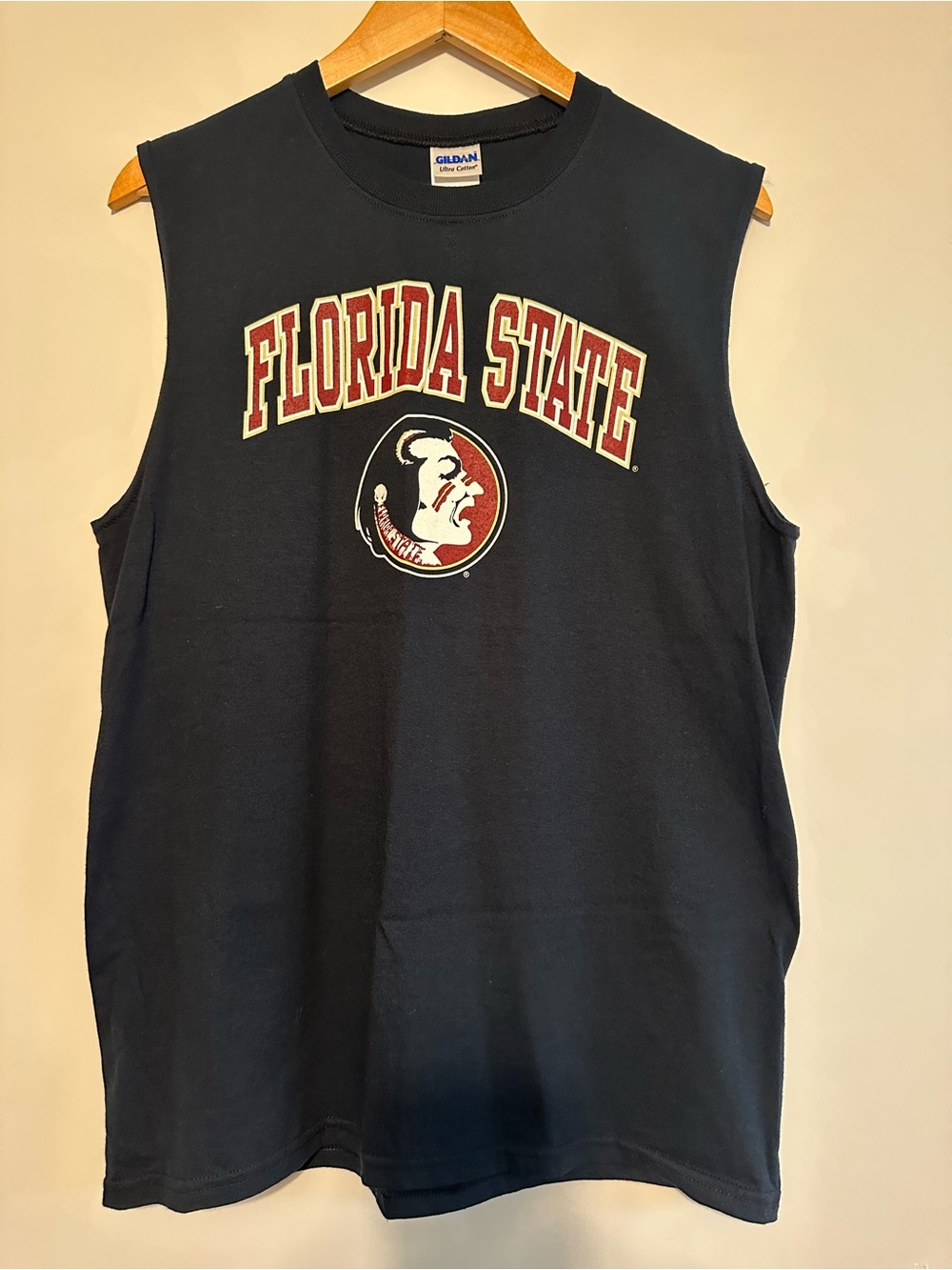Gildan 100% Cotton Florida State Logo Black Sleeveless Tee - Medium